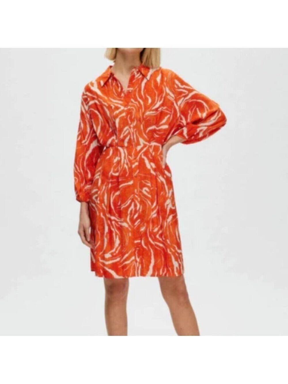 Selected Femme Sirine Orangeade Print Shirt Dress Belted EU 38 M 0508 - Picture 2 of 10
